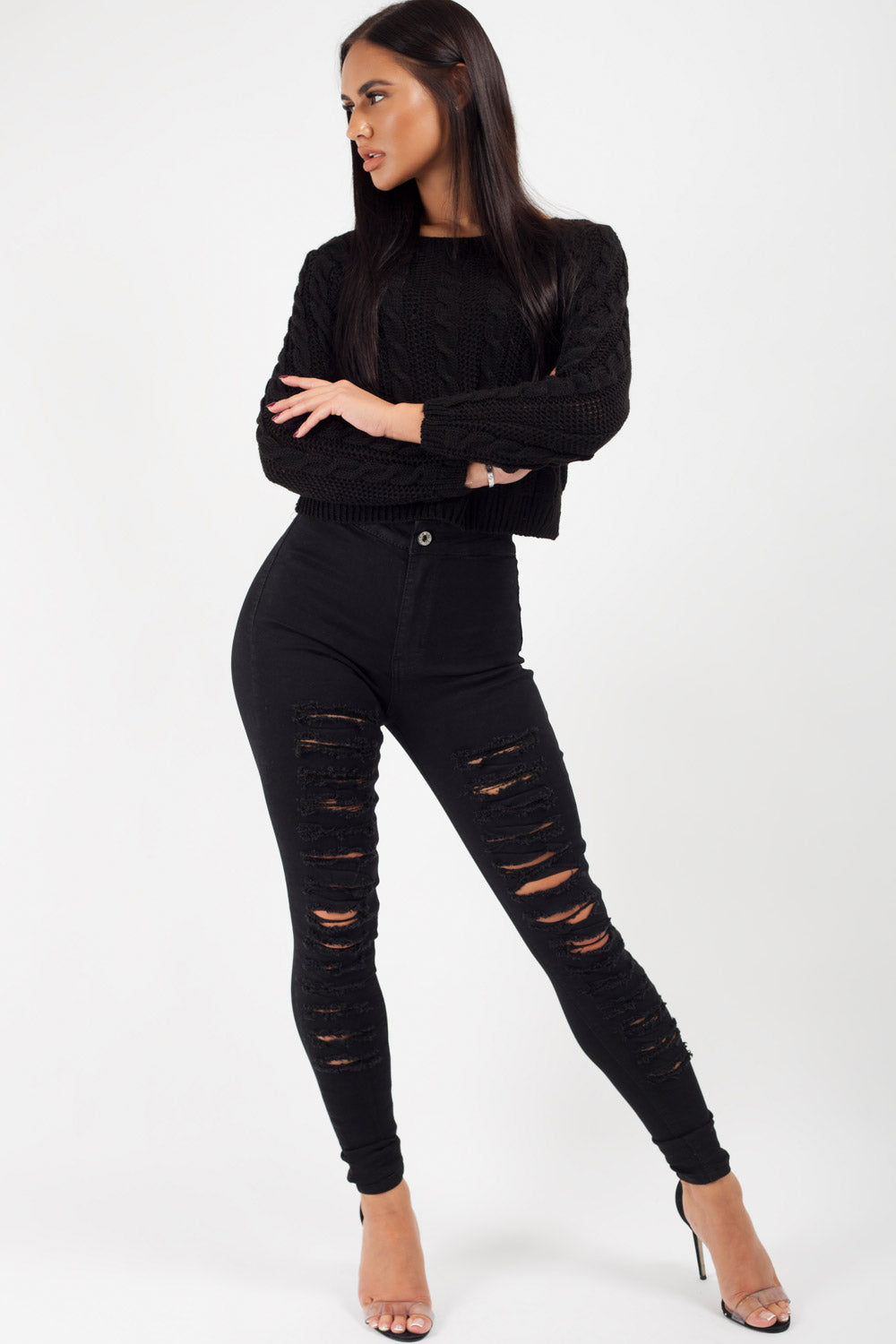 black ripped jeans womens