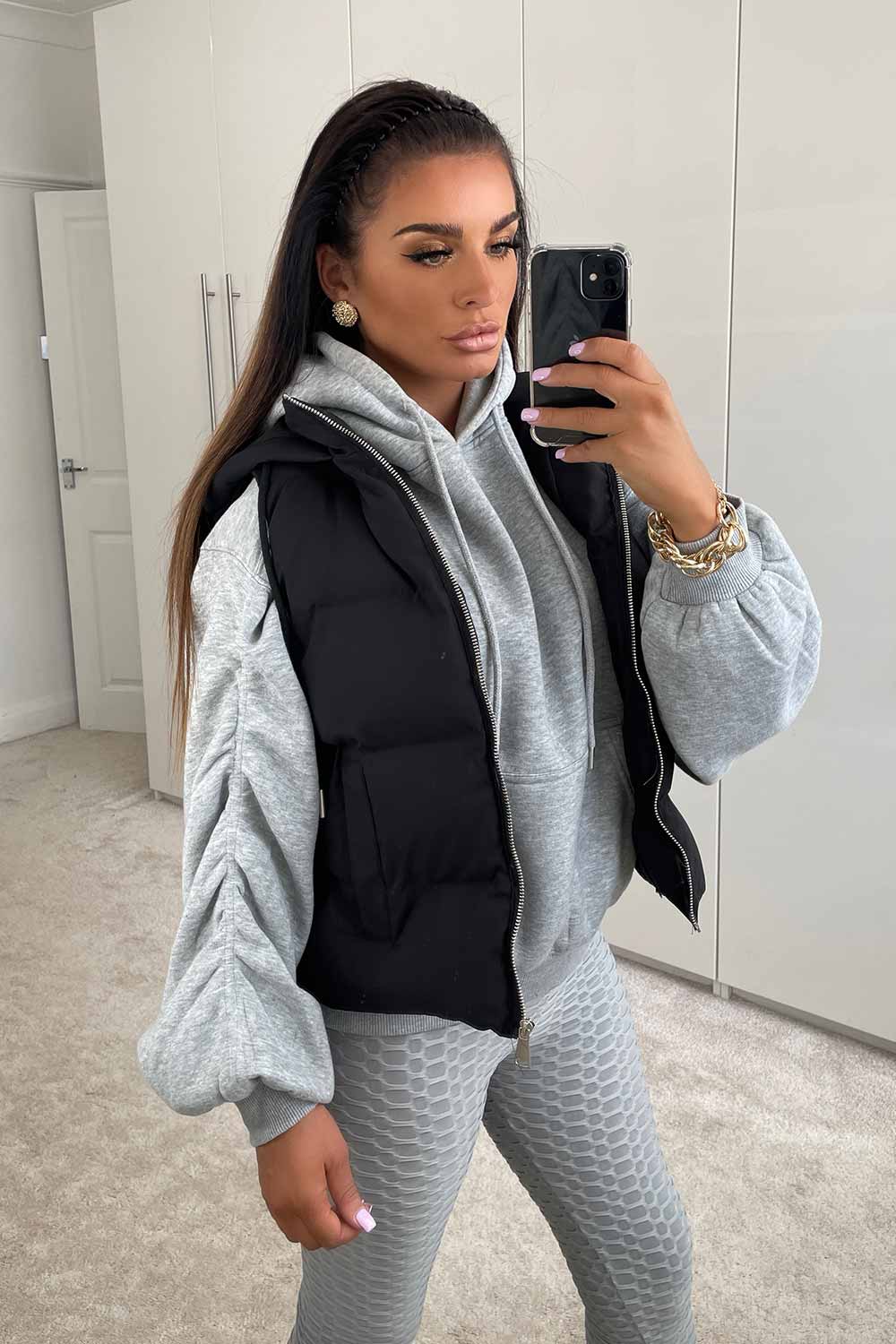 womens black hooded gilet