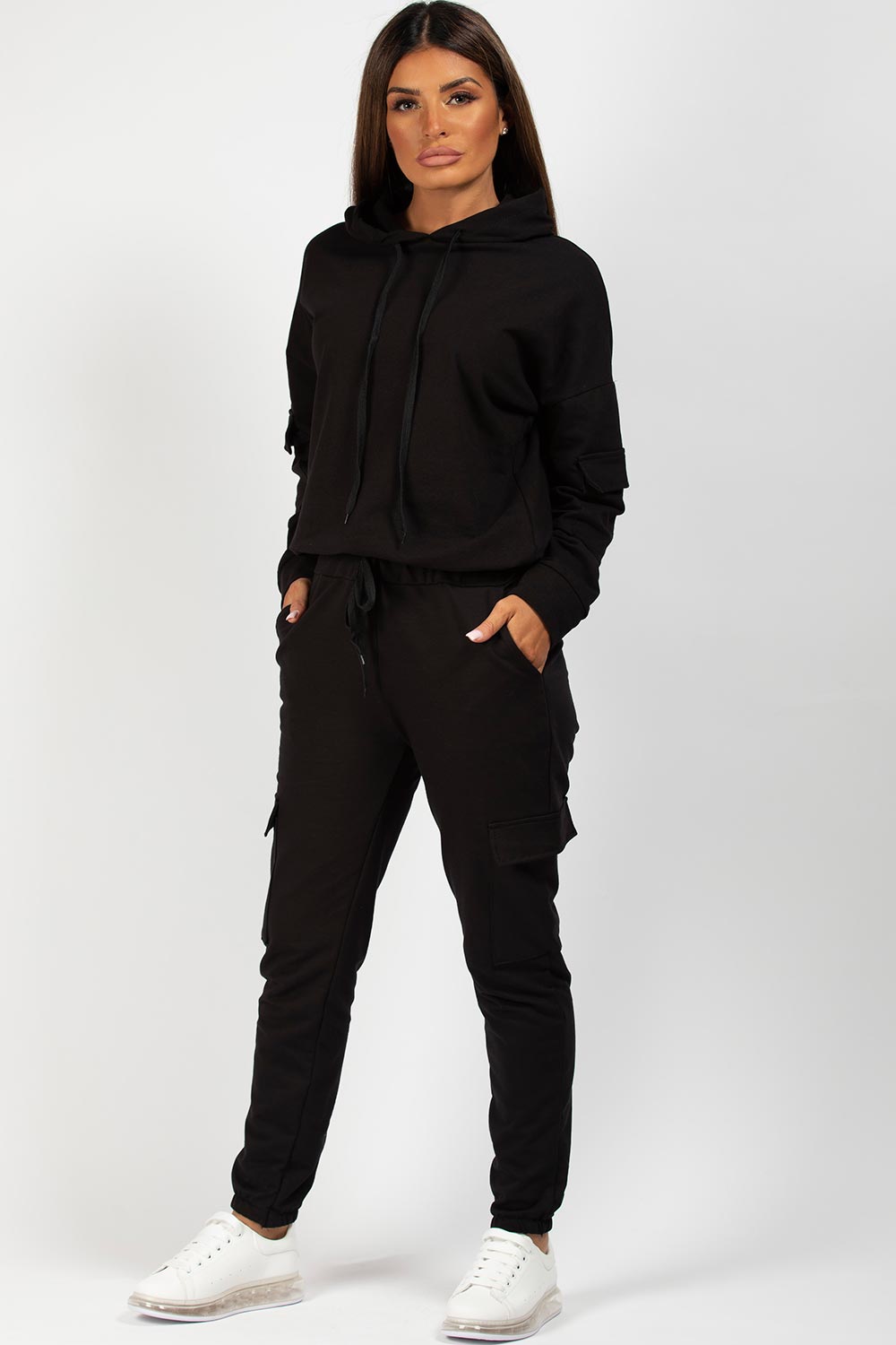 black hooded oversized loungewear set
