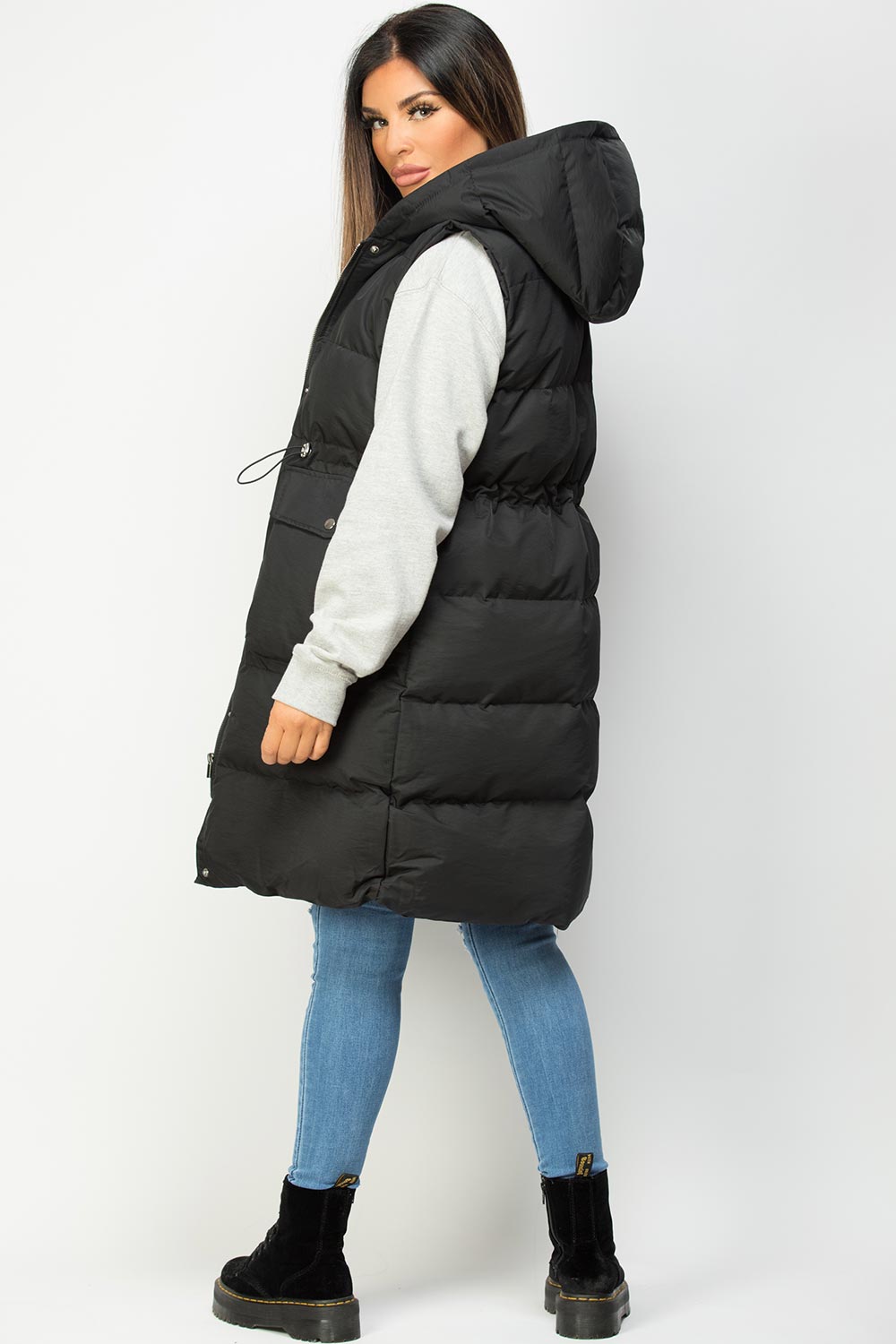 black padded gilet longline