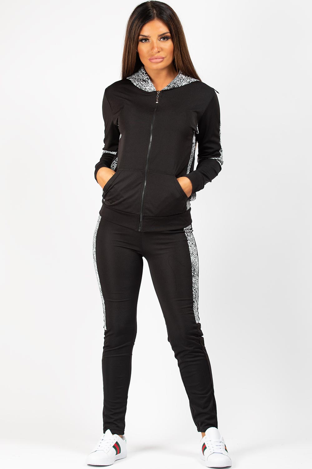 black hooded tracksuit set womens
