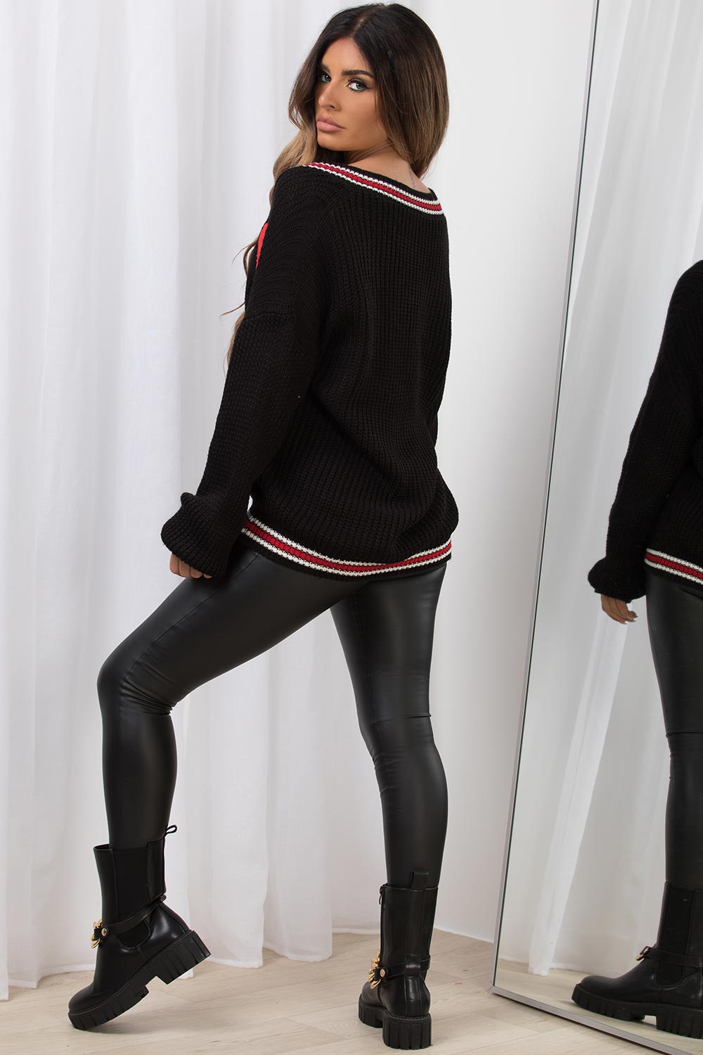 knitted cricket jumper black