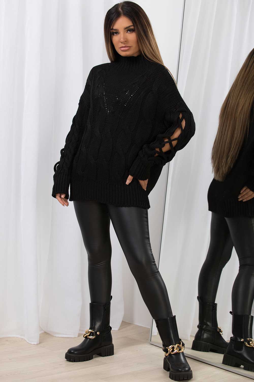 womens cable knit long sleeve knitted jumper