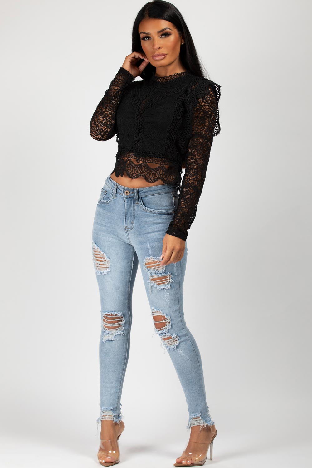 black lace long sleeve top
