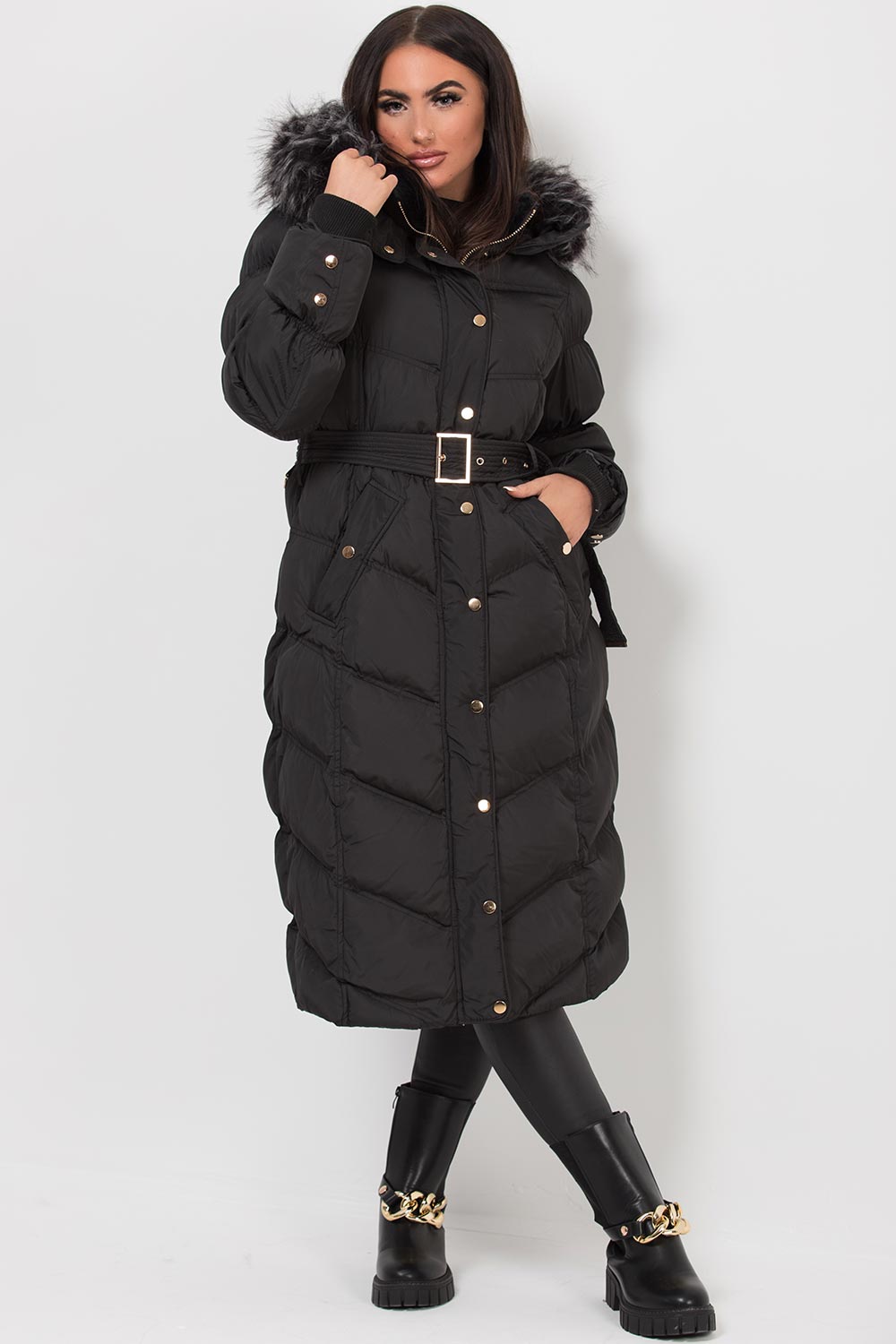 long black puffer coat womens