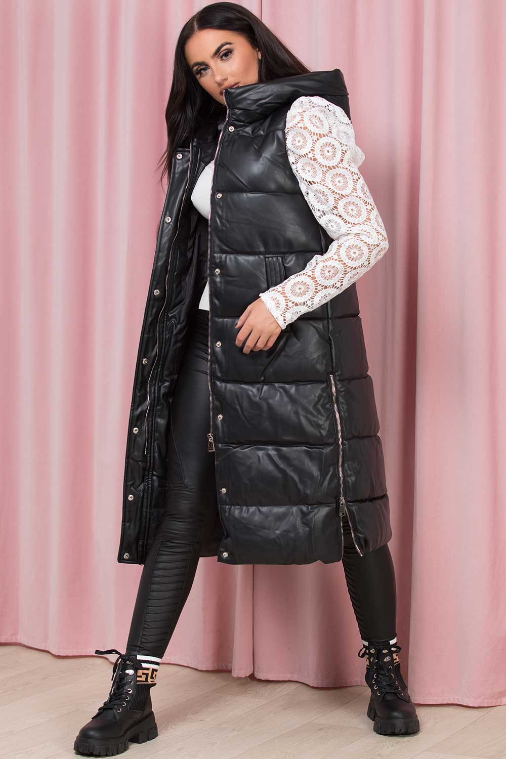 black puffer padded gilet longline