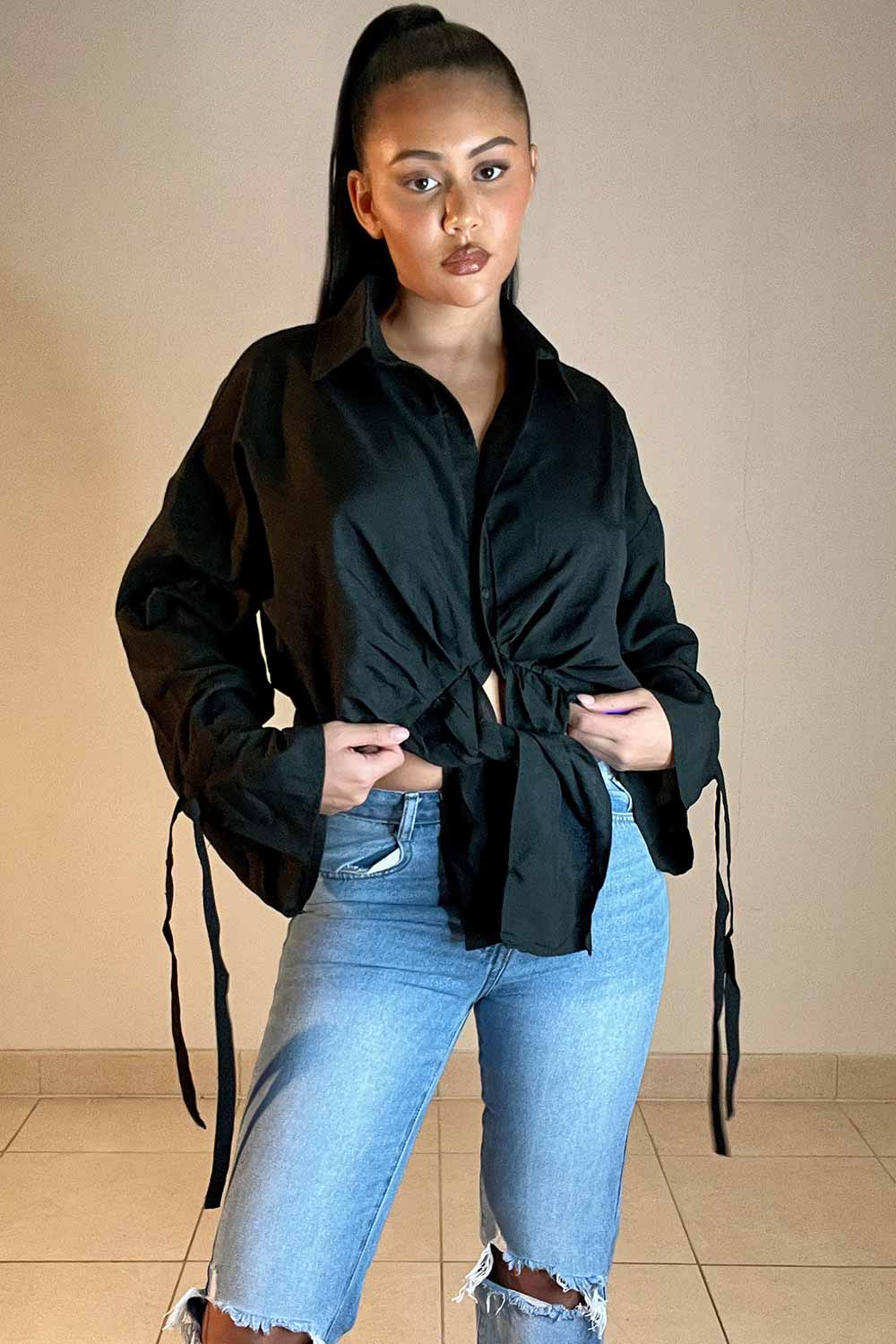 black knot front cheese cloth shirt