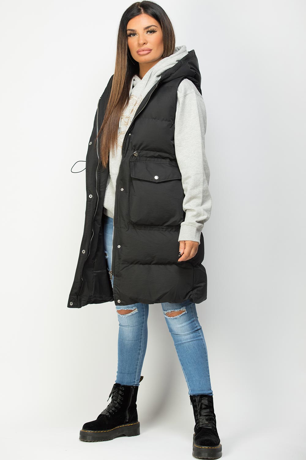 long black padded gilet