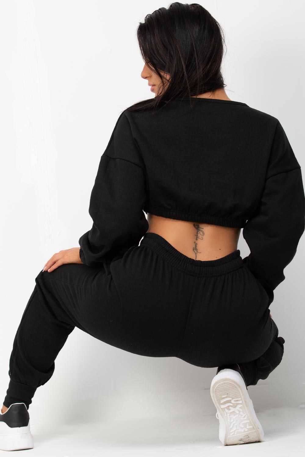 womens black crop loungewear set