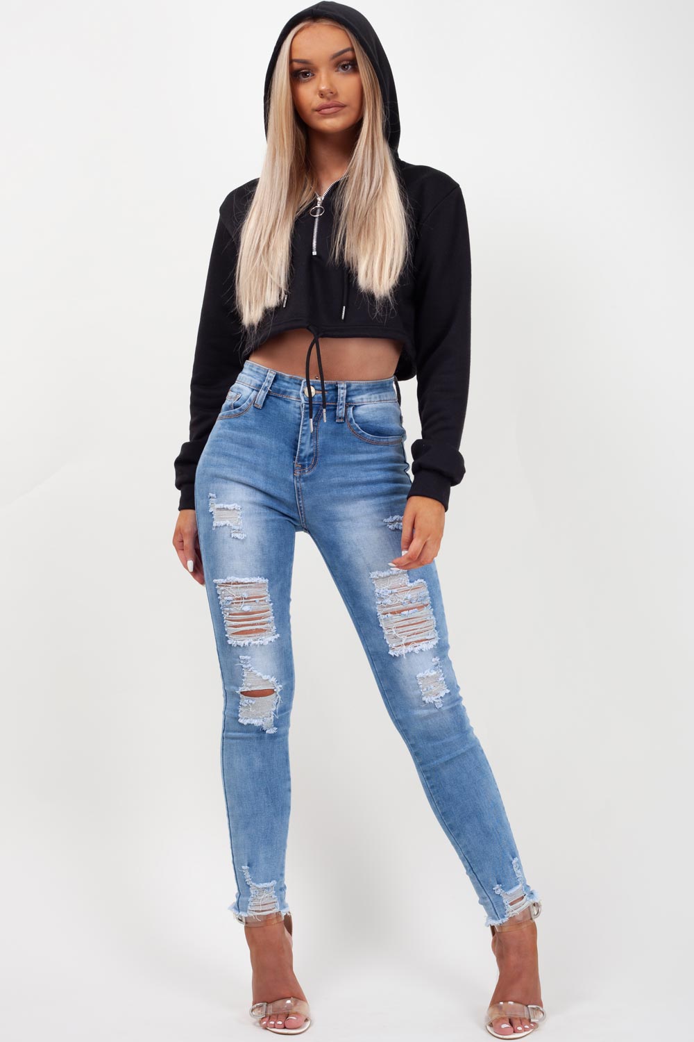 black cropped hoodie