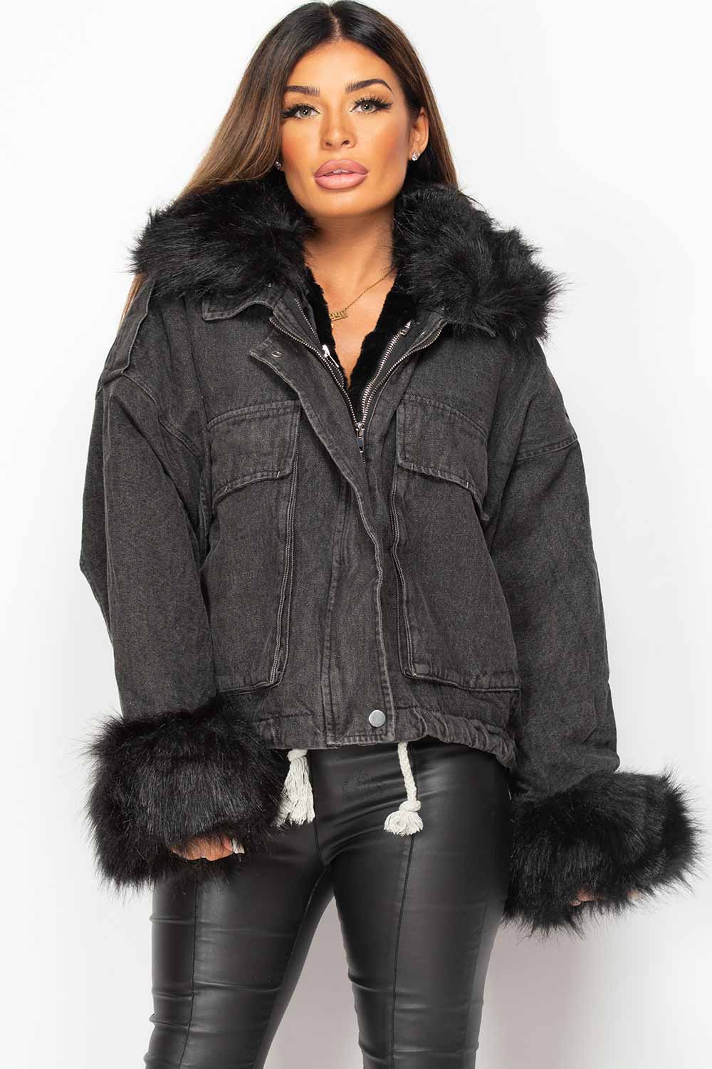 black oversized denim jacket