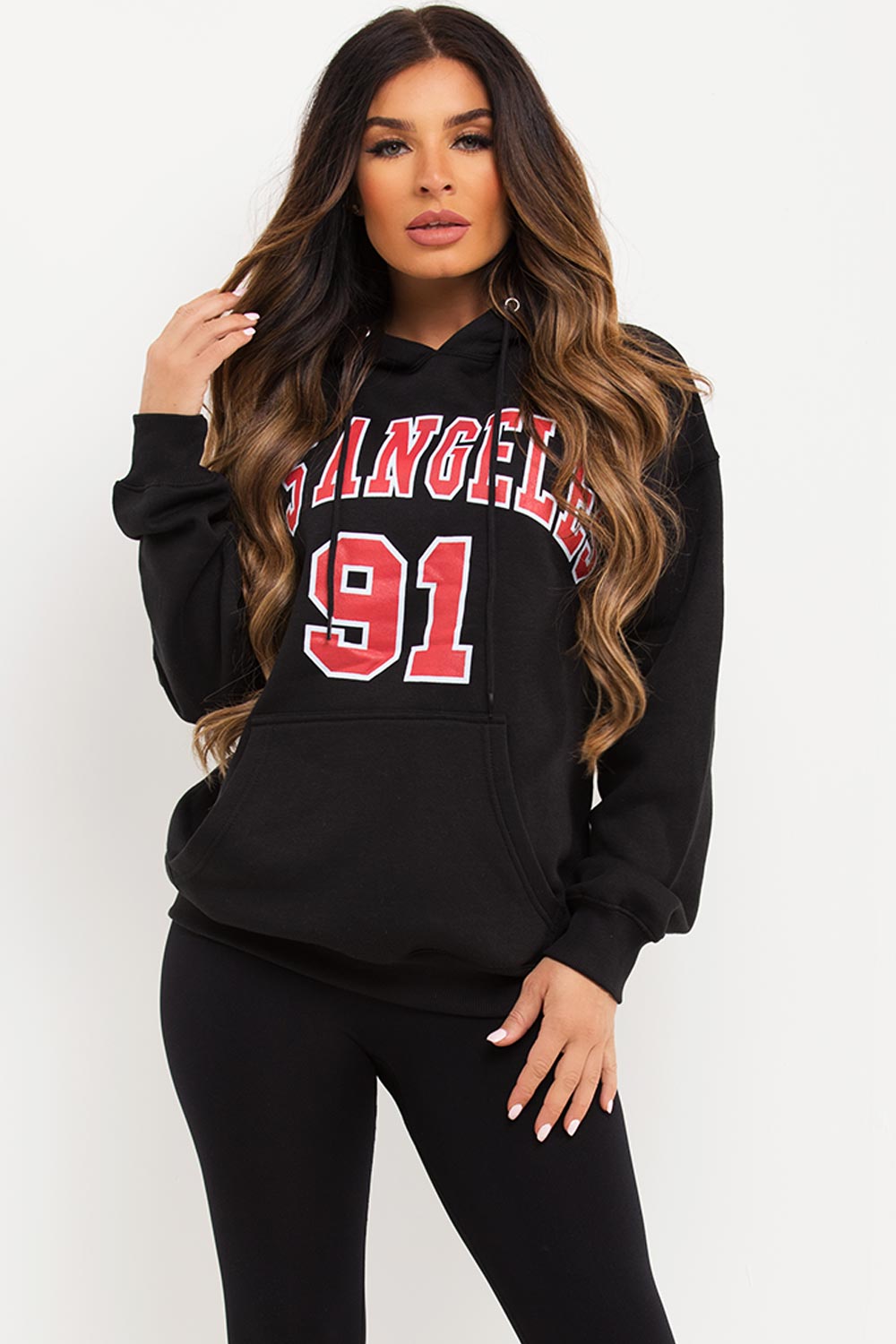 womens los angeles print oversized hoodie