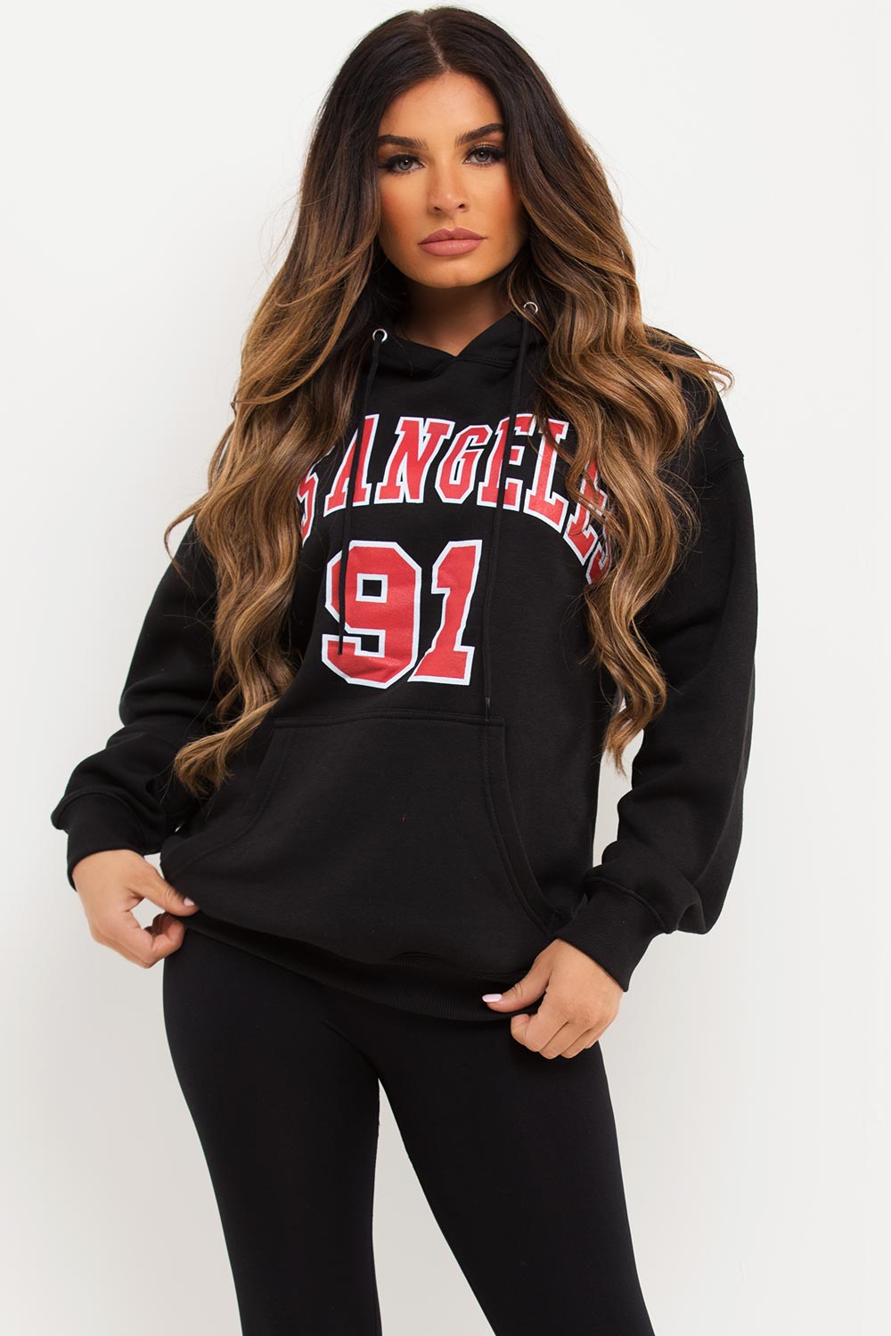 womens oversized hoodie with los angeles 91 slogan uk