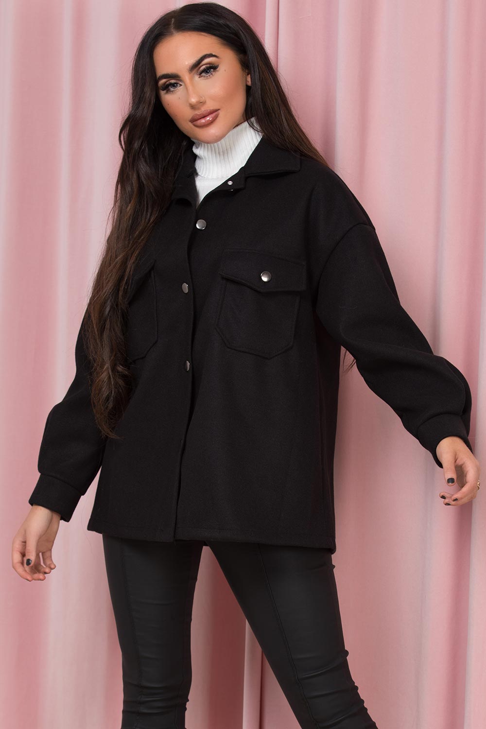 womens black shacket oversized