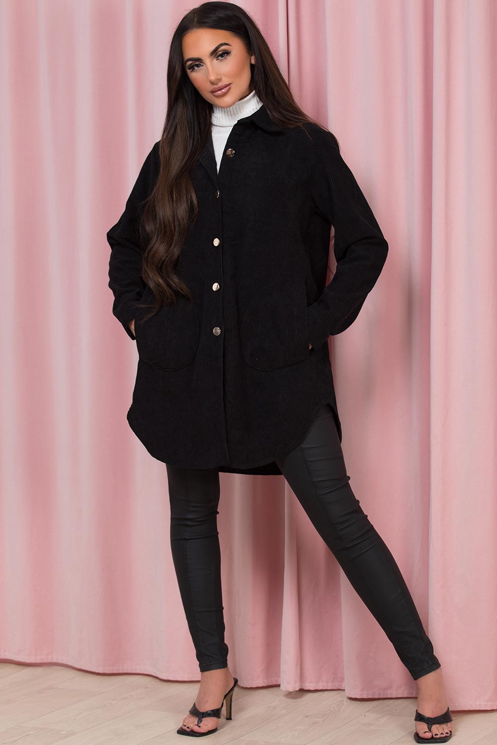 womens oversized cord shacket black