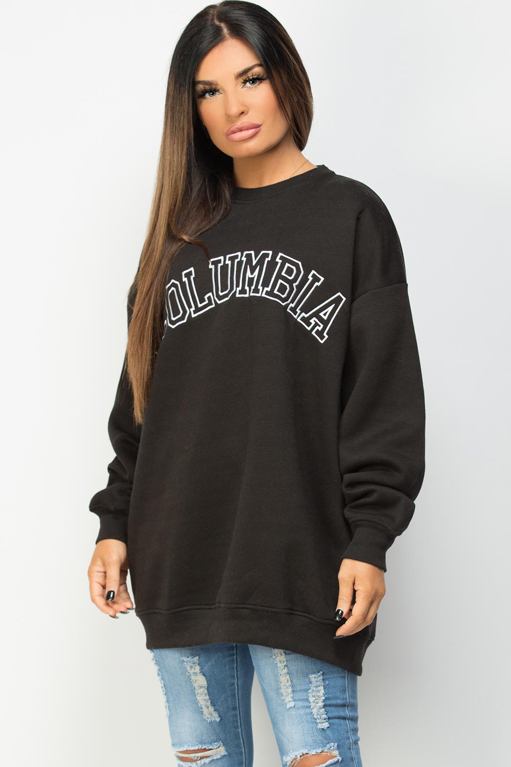 columbia embroidery oversized sweatshirt black