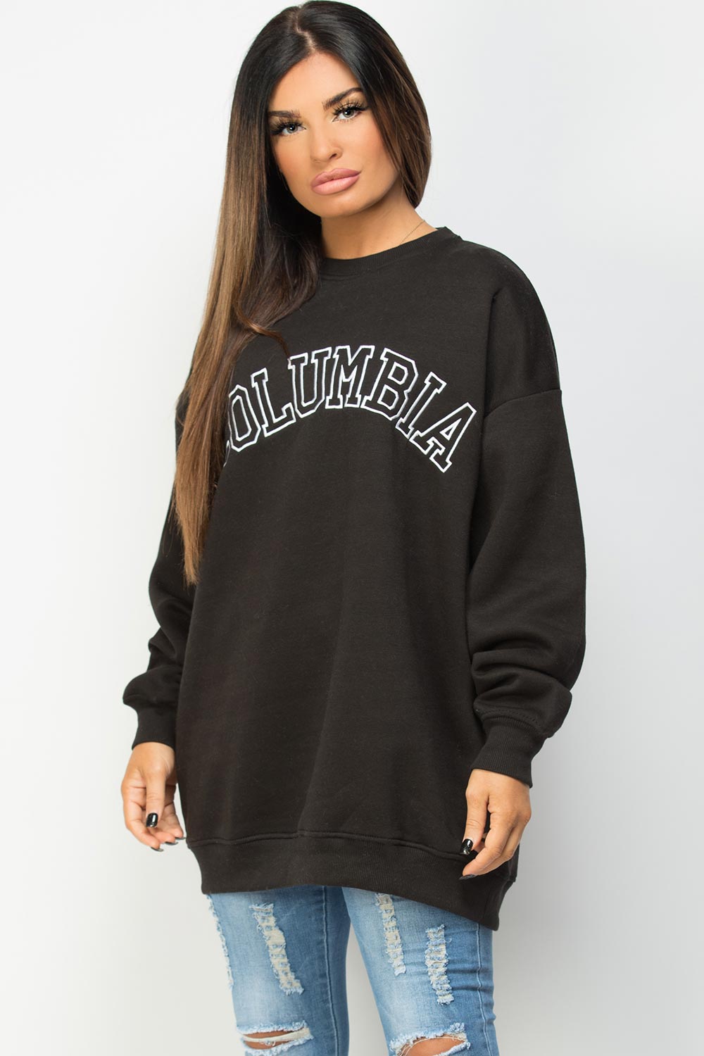 columbia embroidery oversized sweatshirt black 