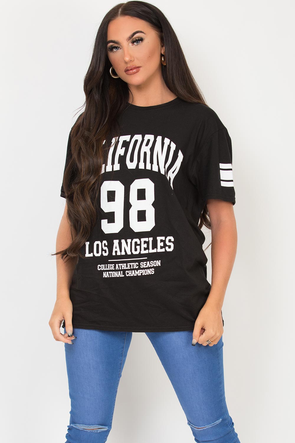 womens black t shirt california los angeles slogan