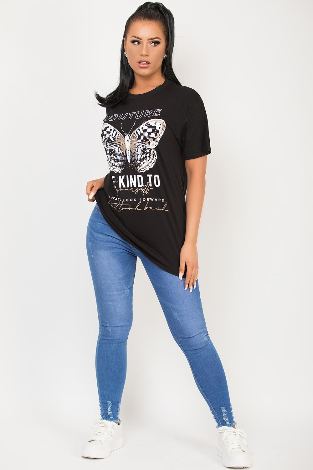 womens couture slogan black oversized t shirt