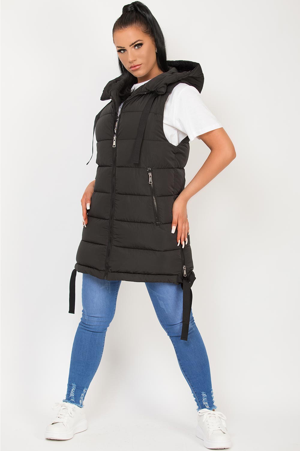 womens puffer padded hooded gilet black