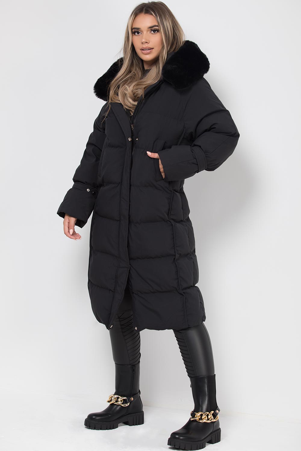 longline padded puffer down coat womens