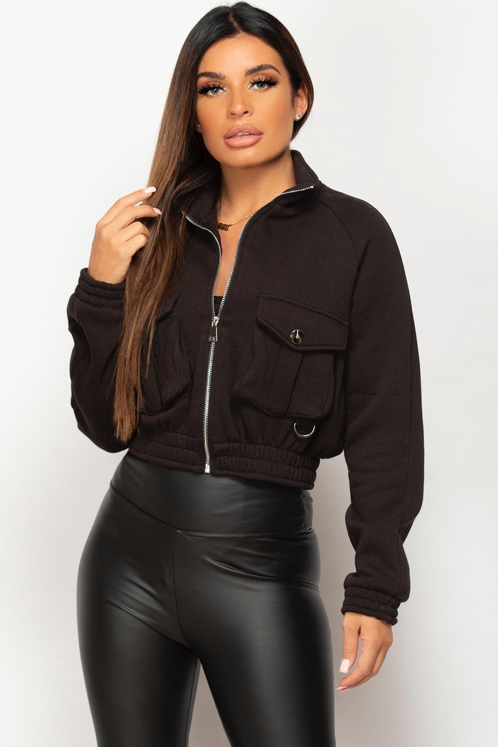black crop pocket front jacket