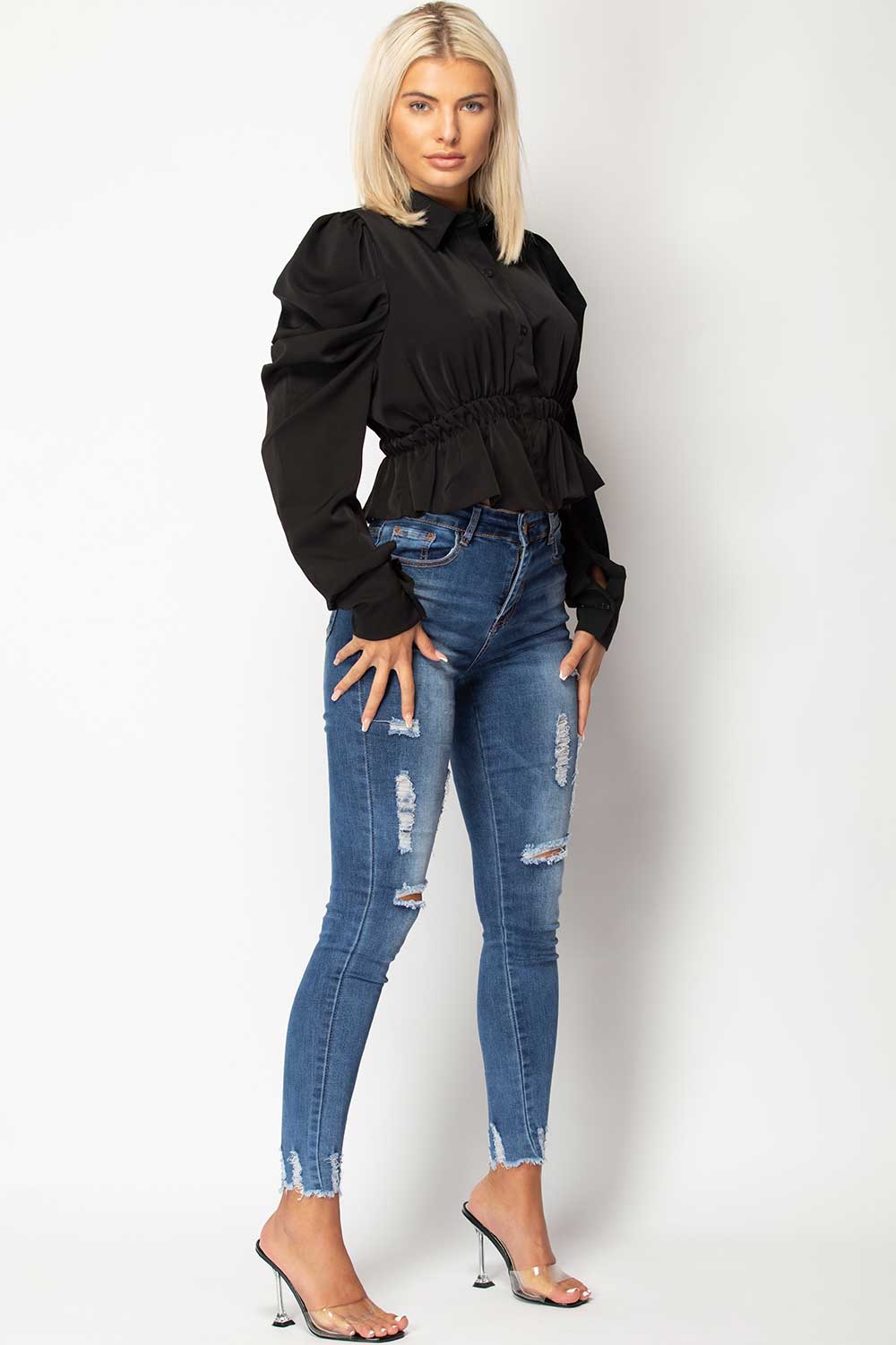 black puff sleeve top