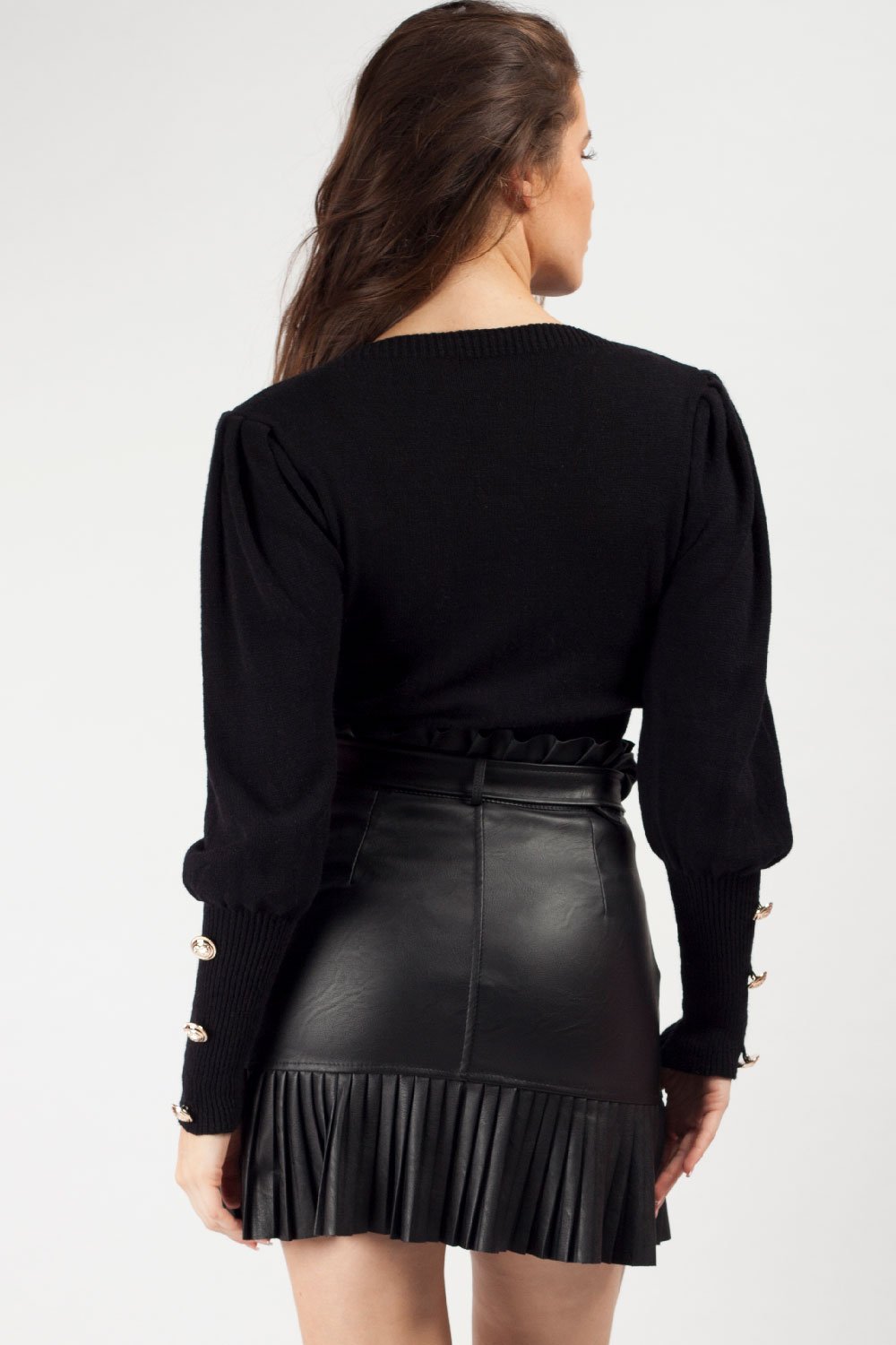 womens puff sleeve jumper black