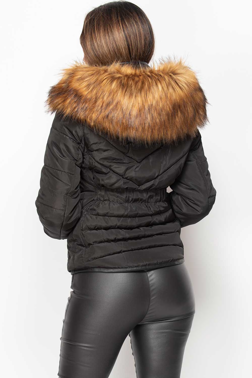 big fur hooded puffer coat black