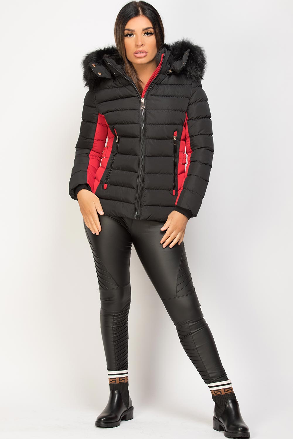 big fur hood puffer jacket black