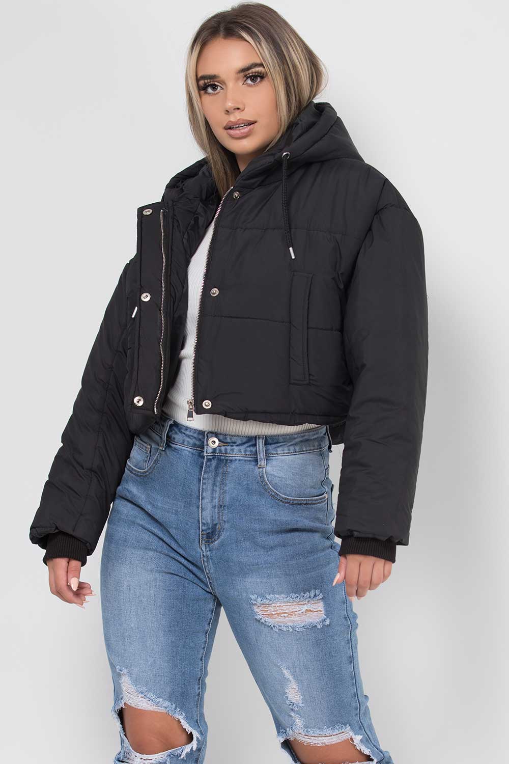 cropped puffer coat black