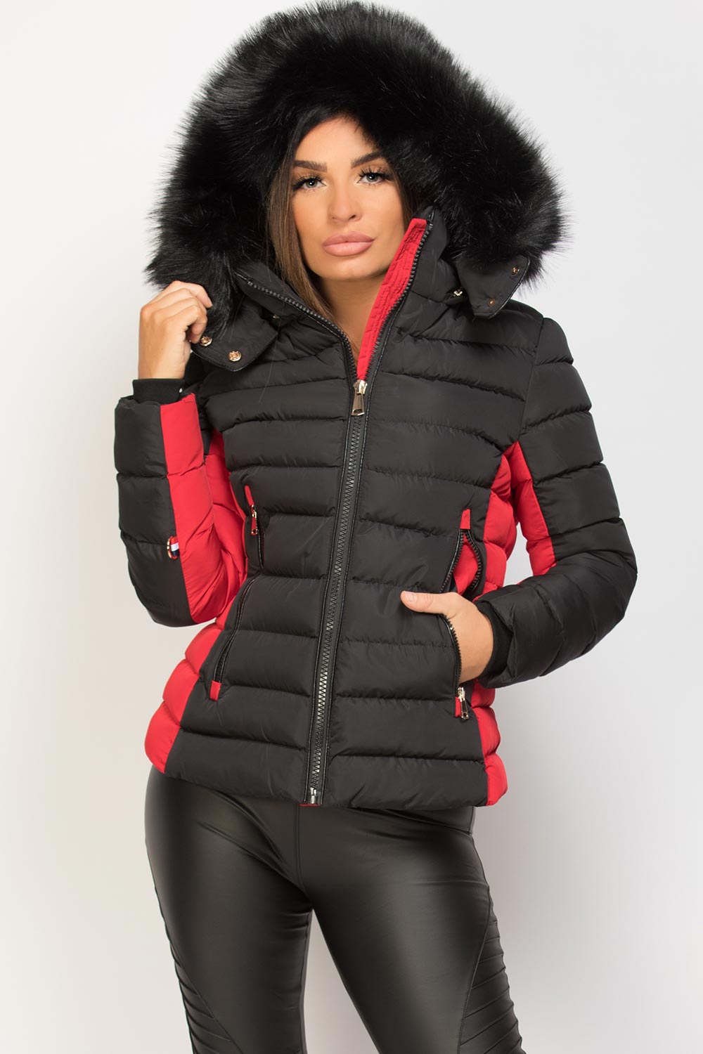 big faux fur hooded puffer padded jacket