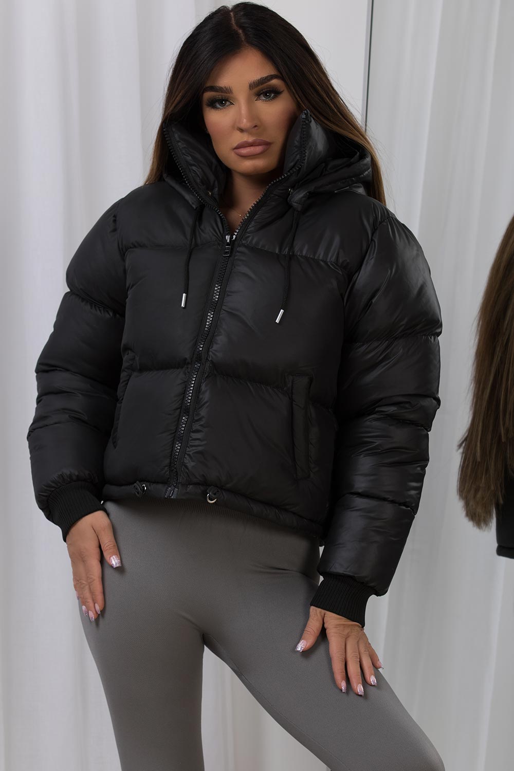 womens padded puffer crop jacket black