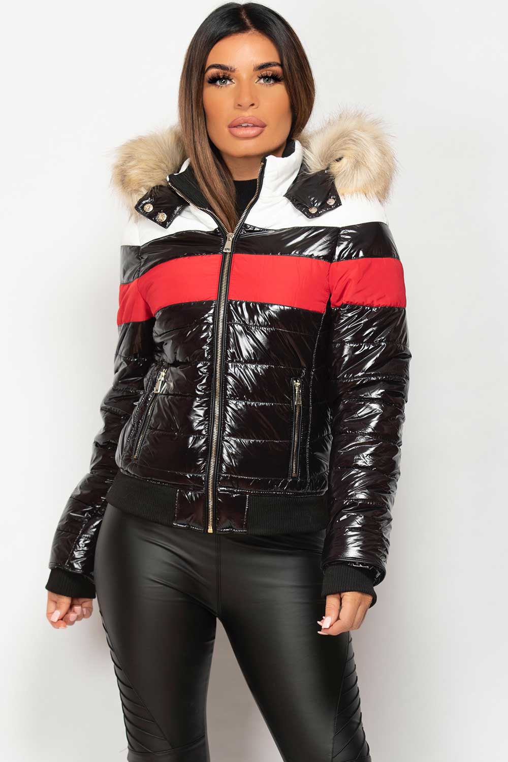 womens shiny puffer jacket