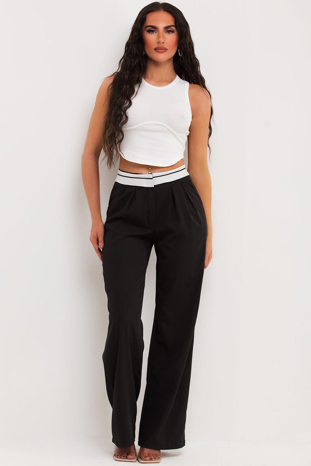 womens turnover waist trousers prada inspired
