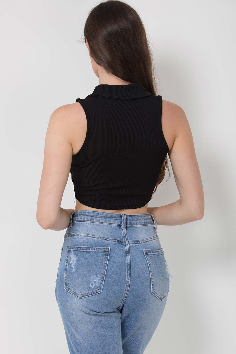 black polo rib collar crop top uk