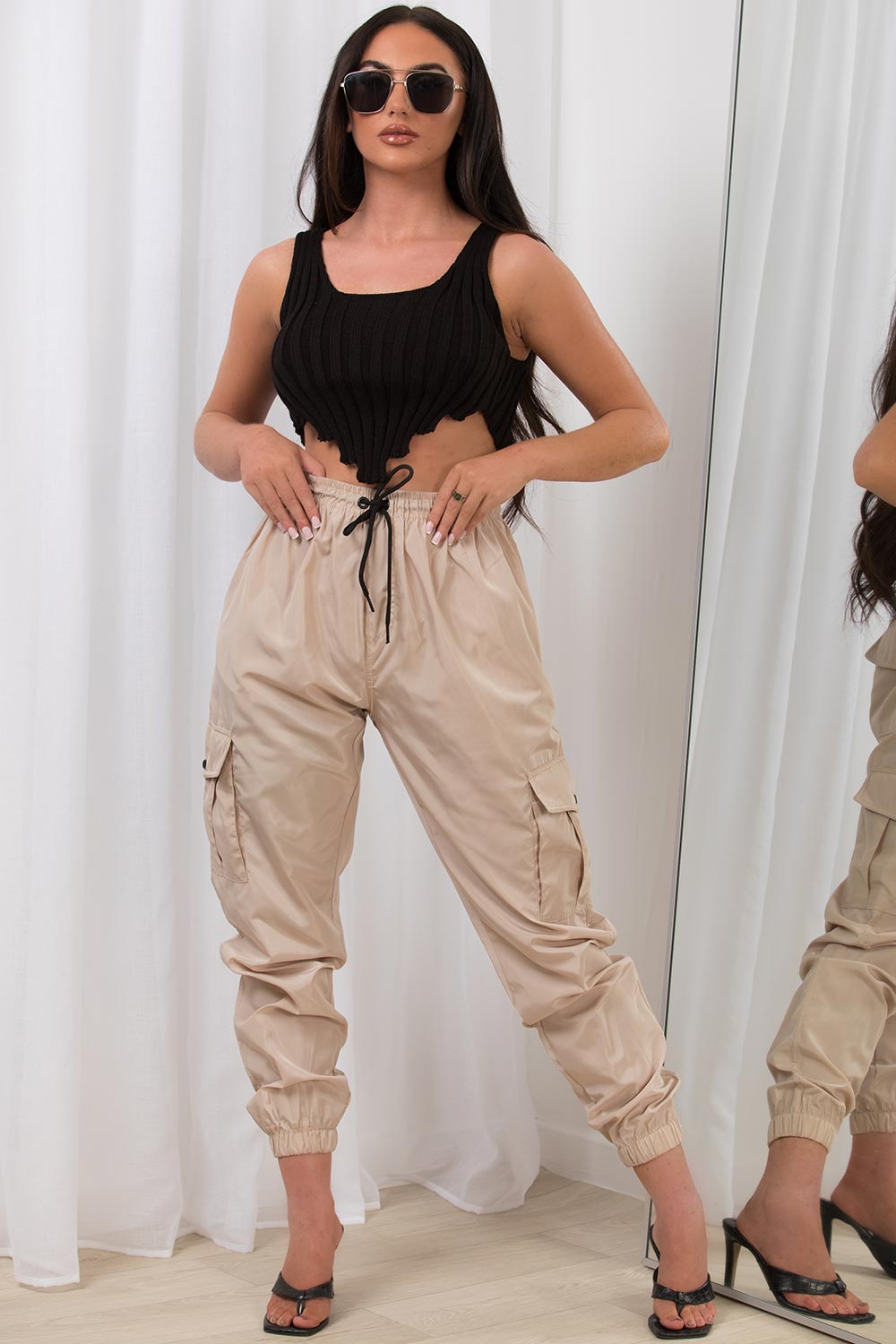 knitted ribbed crop top with distressed hem black