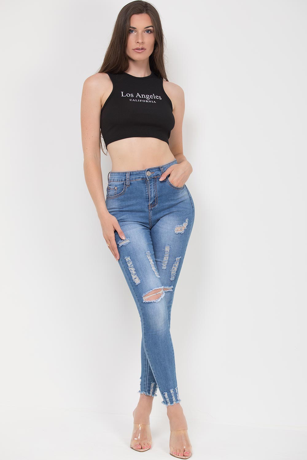 ribbed racer back vest with los angeles california slogan