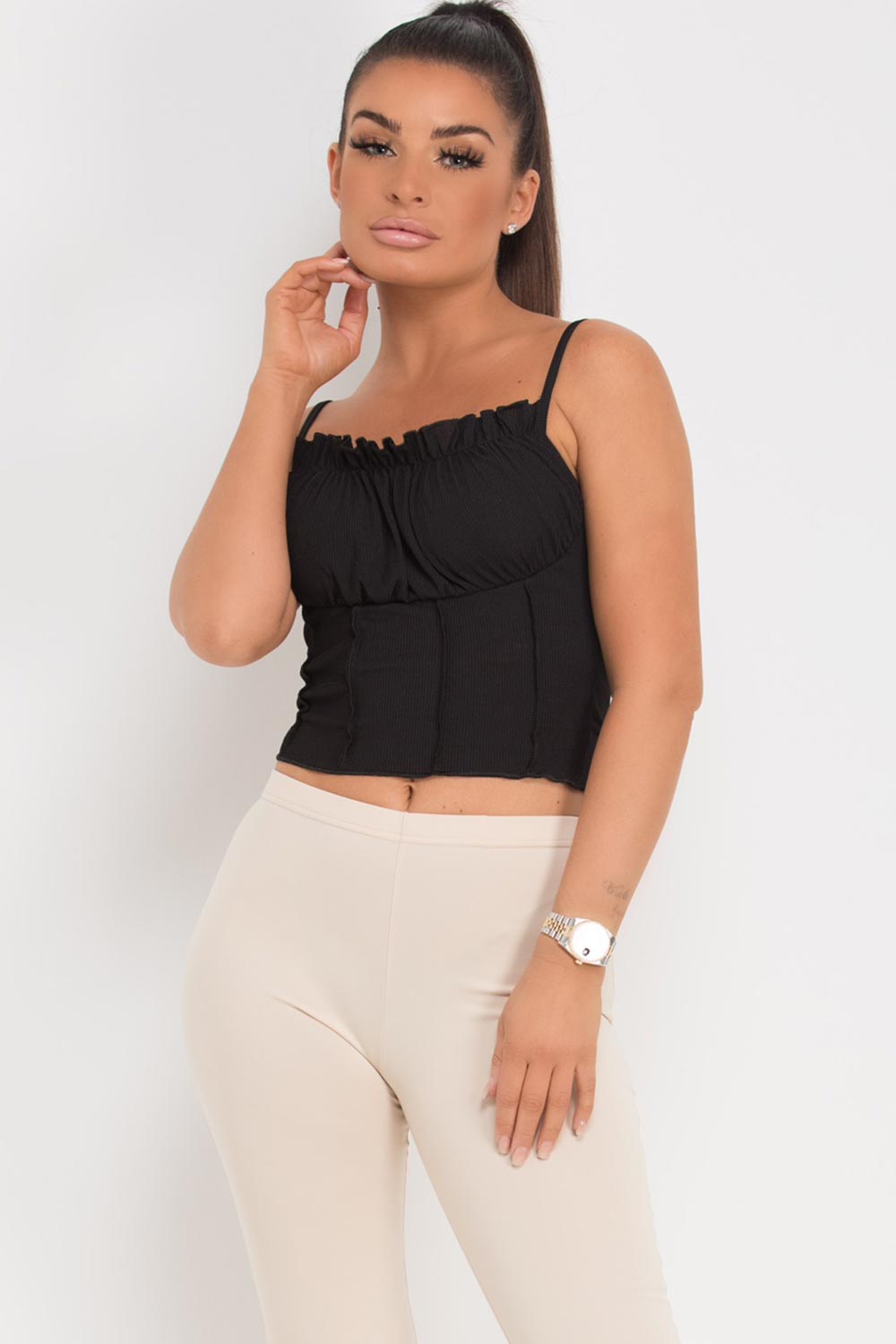 black milkmaid cami strap top
