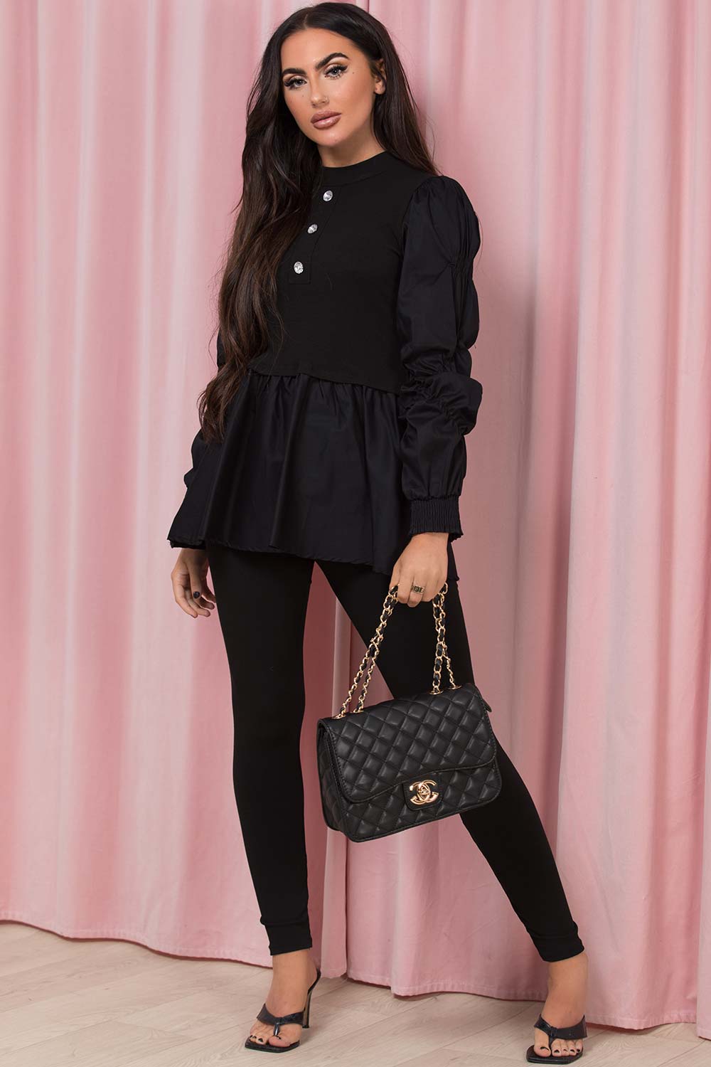 women's loungewear with peplum frill hem ruched sleeves