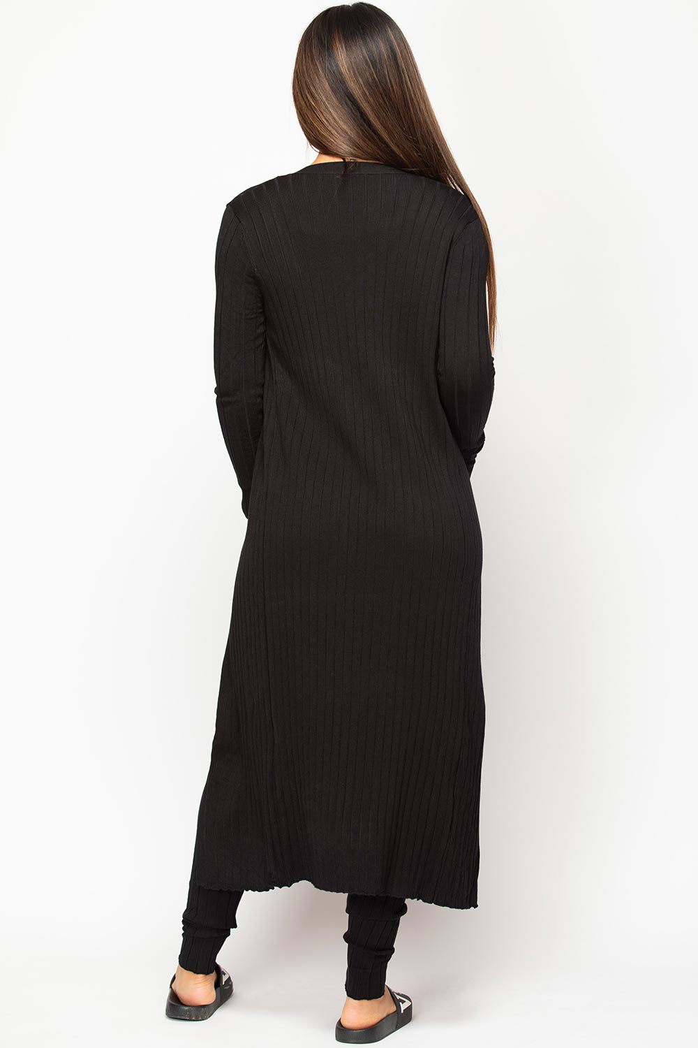 black long cardigan crop top and trousers set womens