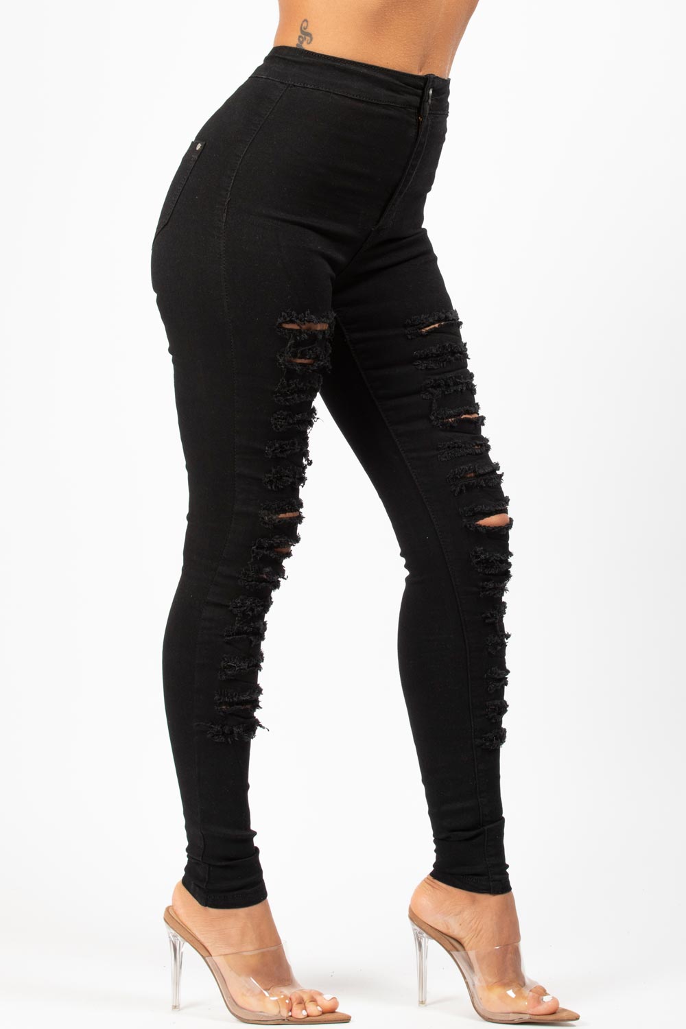 Black Ripped Skinny Jeans High Waisted
