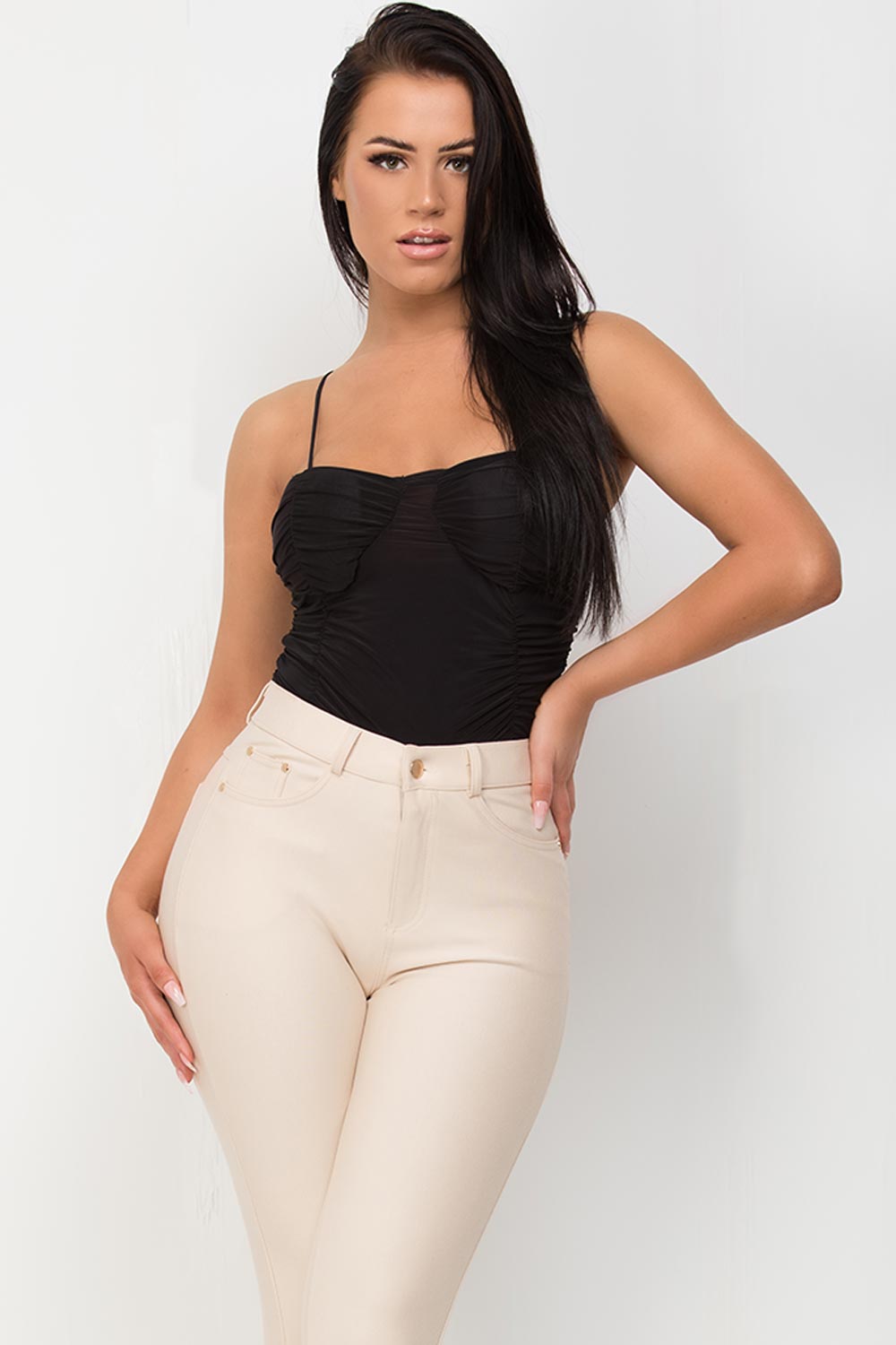 ruched crop top black