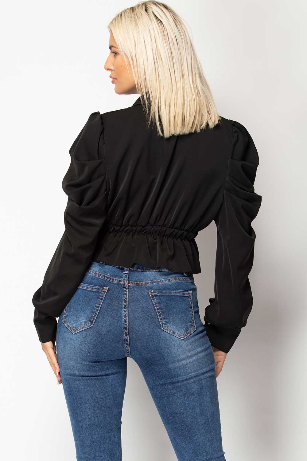 black puff sleeve shirt womens