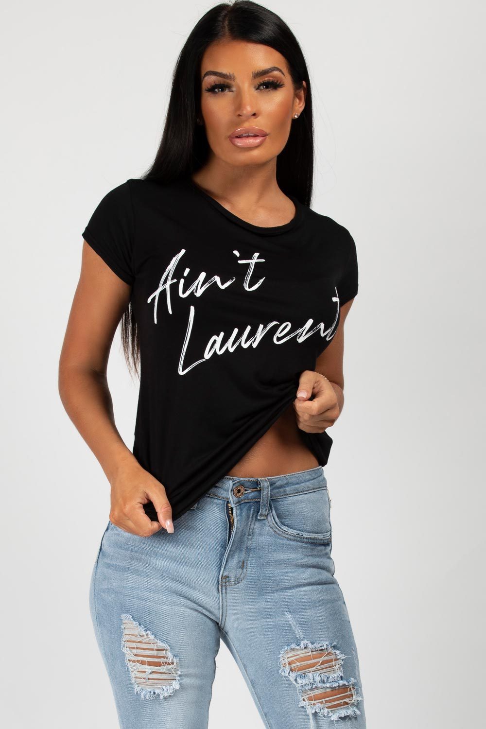 black aint laurent slogan top