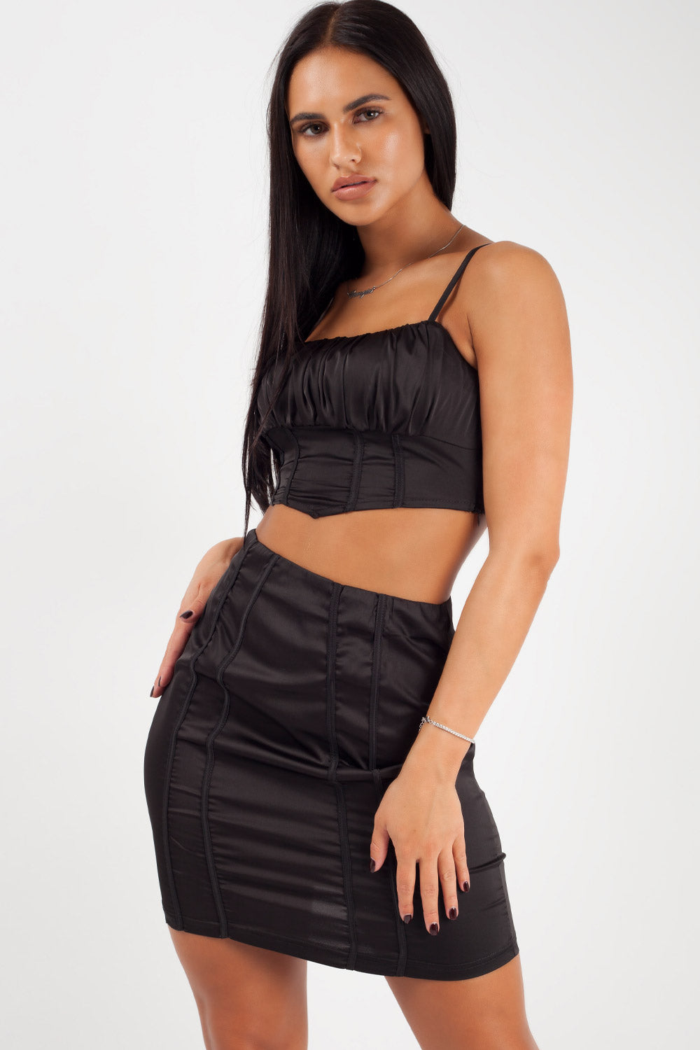black satin co ord set styledup fashion