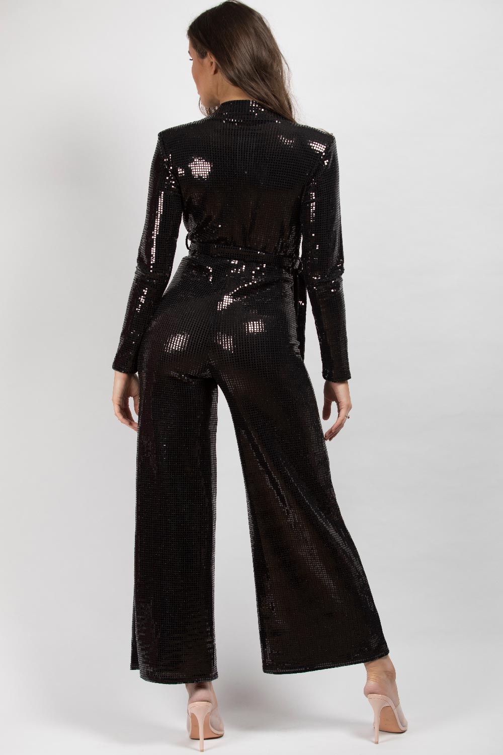 black sequin long sleeve jumpsuit