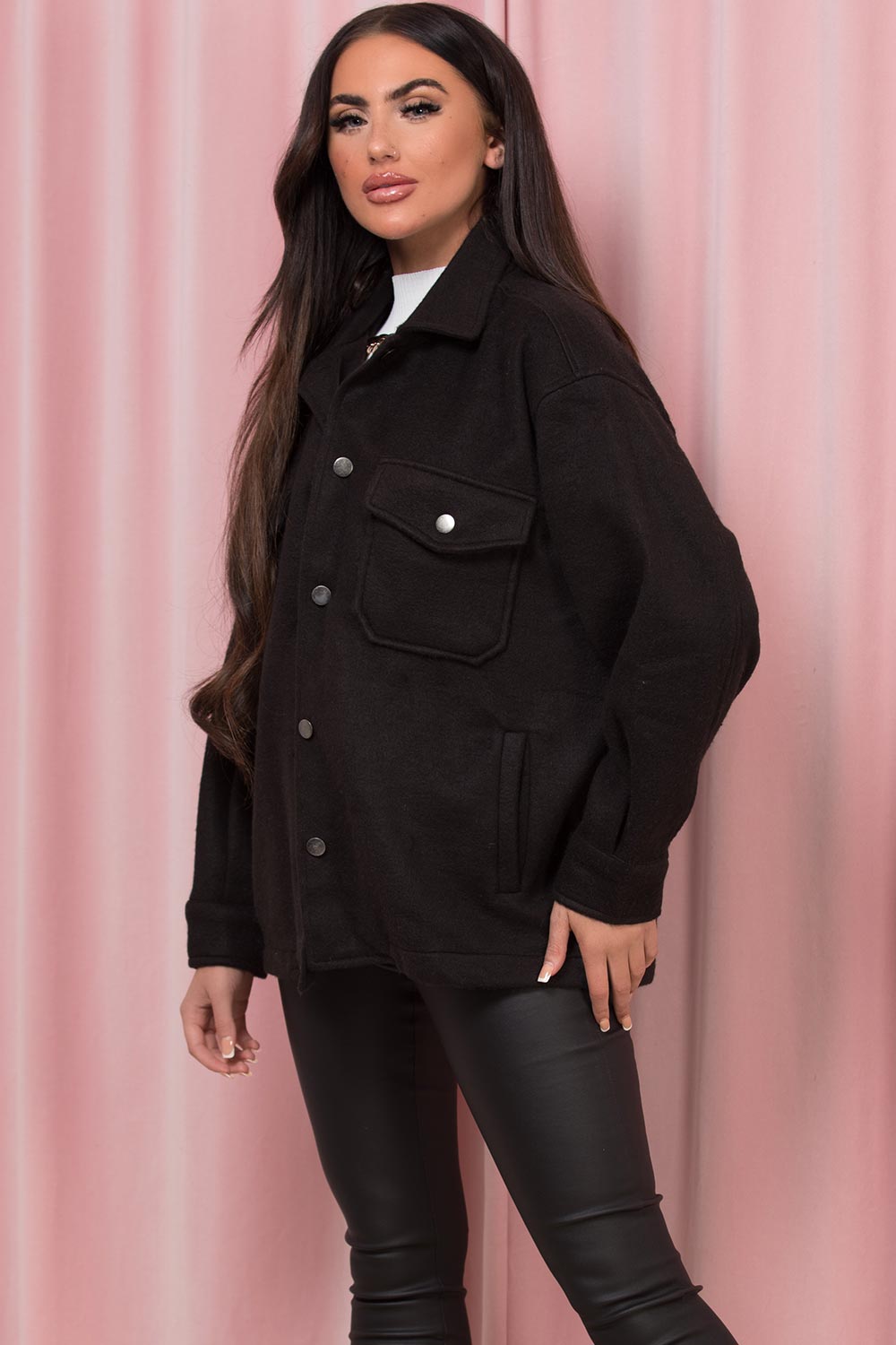 womens black oversized shacket