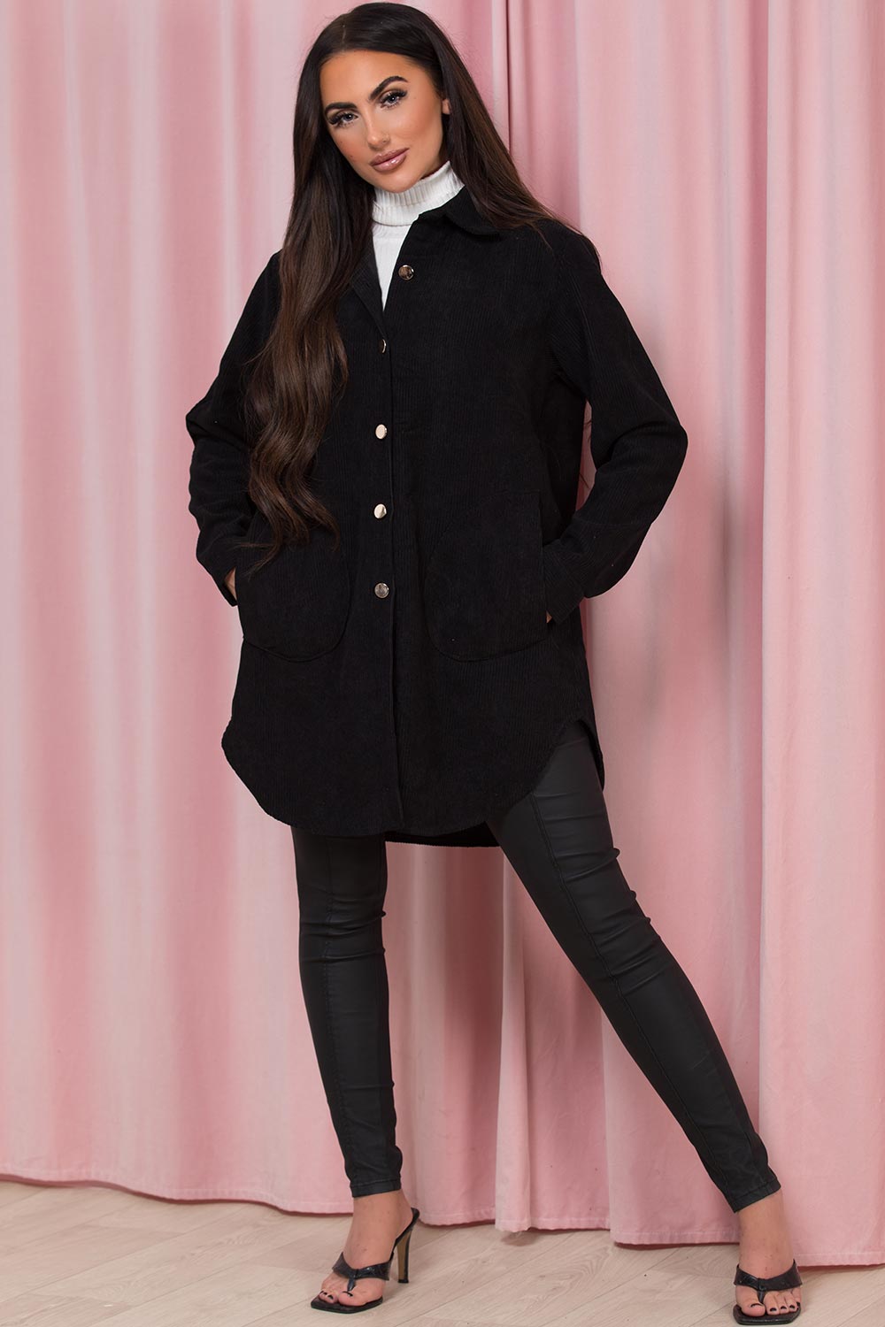 black shacket with pockets