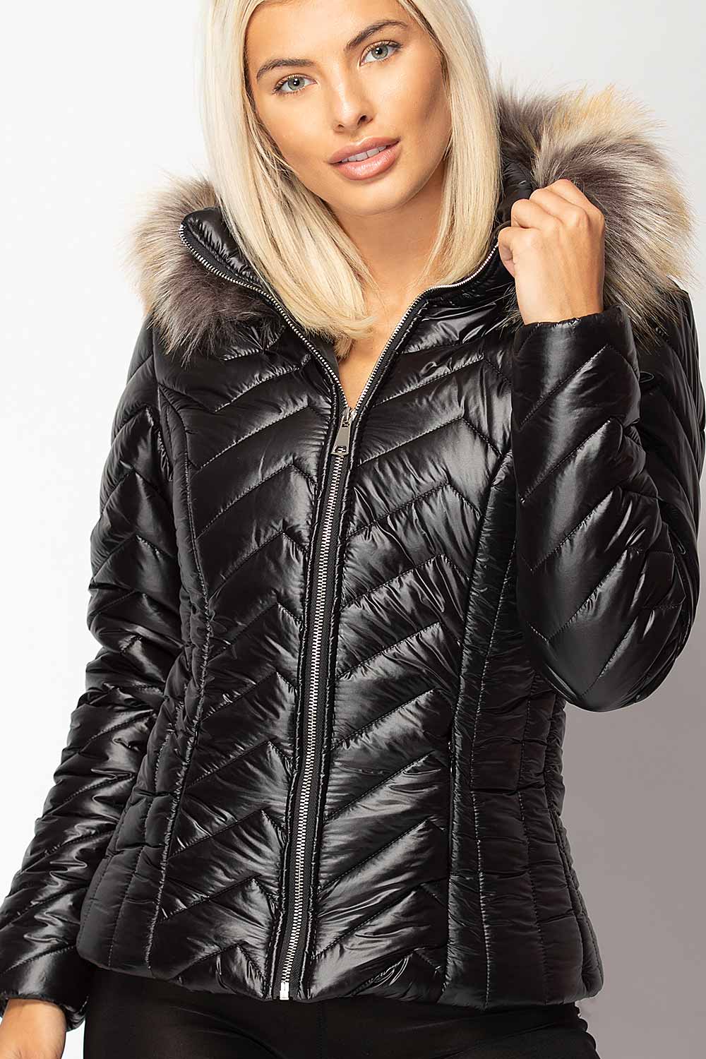 black puffer jacket with hood